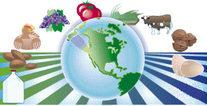 a picture of the earth with farm products in the background